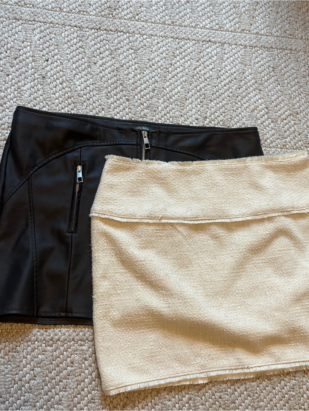 Chocolate brown Faux Leather & cream tweed Mini Skirt